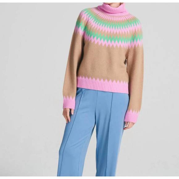NEW JUMPER1234 nordic yoke roll collar sweater in pink - Picture 1 of 1